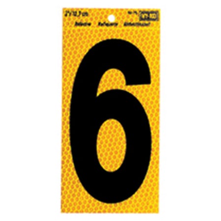 Hy-Ko 5In Yellow Reflective Number 6, 10PK B00756